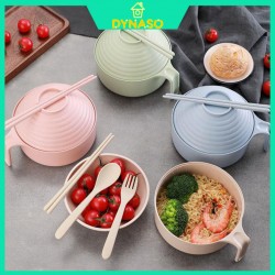 Instant Noodle Bowl Set With Lid Midnight snack bowl student dormitory Home Office Bowl Set With Cutlery Fork Spoon Chopsticks Eco-friendly Wheat Straw Bowl